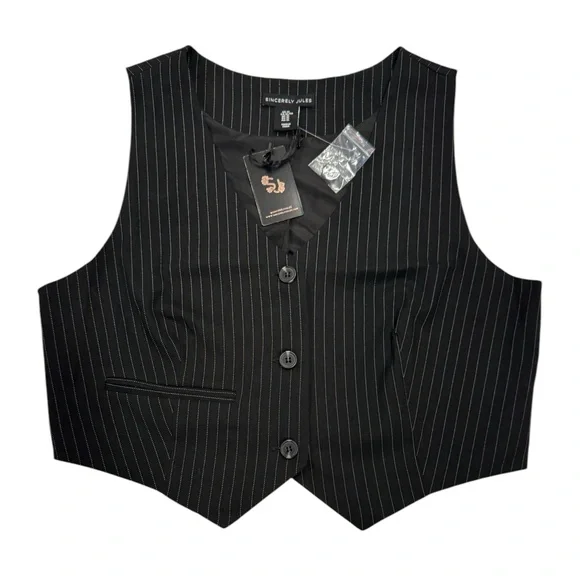 SINCERELY JULES Pinstripe Black & White Vest NWT XL - Picture 1 of 6